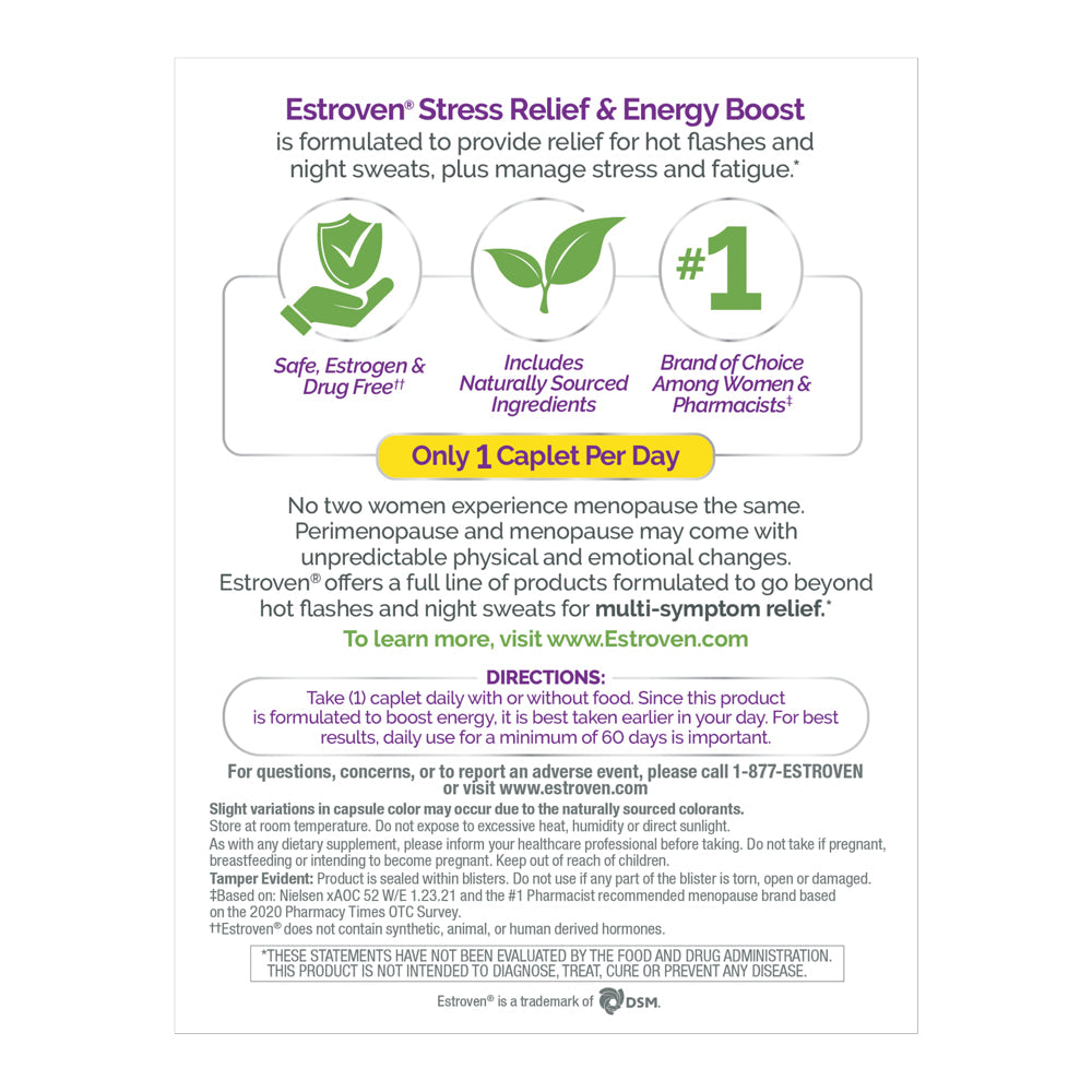 Estroven Stress Relief and Energy Boost for Menopause Relief Caplets, 28 Count