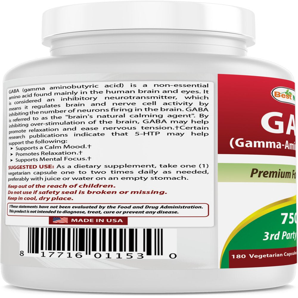 Best Naturals GABA 750 Mg 180 Vegetarian Capsules