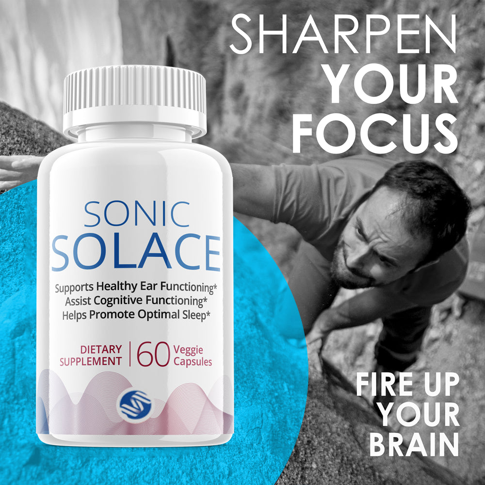 (1 Pack) Sonic Solace - Brain Boost Supplement - Dietary Supplement for Focus, Memory, Clarity, Cognitive, Nootrpic - Advanced Hearing Support Formula for Maximum Strength - 60 Capsules - Nutricity.com.au