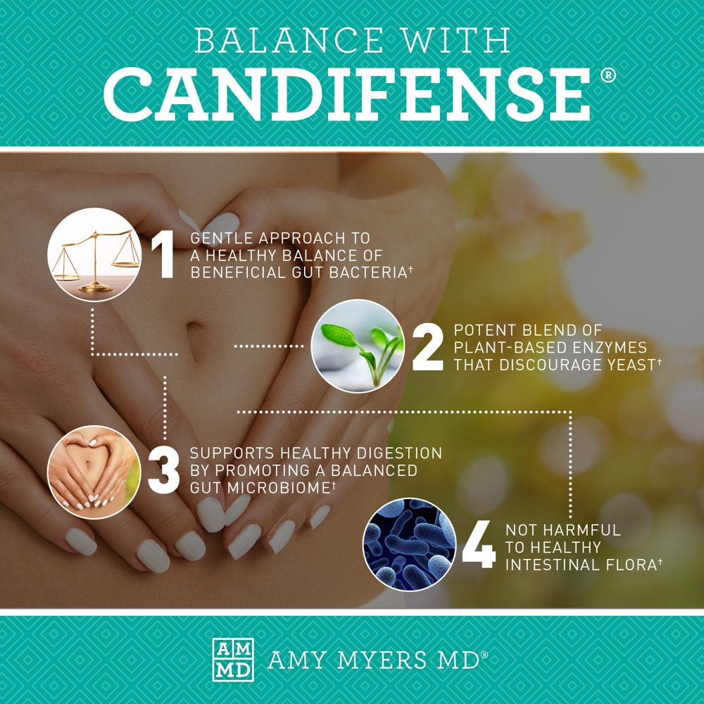 Amy Myers MD Candifense Candida Cleanse - anti Overgrowth and Yeast Supplement - Herb Free Plant Based Enzymes - Supports Digestion & Gut Health - Amylase, Cellulase, Xylanase, Invertase - 120 Caps