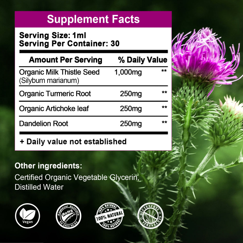 (2 PACK) Liver Health Support Liquid 60ML, 1000Mg Milk Thistle 80% Silymarin Extract & 250Mg Dandelion Root Extract, Liver Cleanse Detox, Vegan, Non-Gmo and All-Natural - Nutricity.com.au