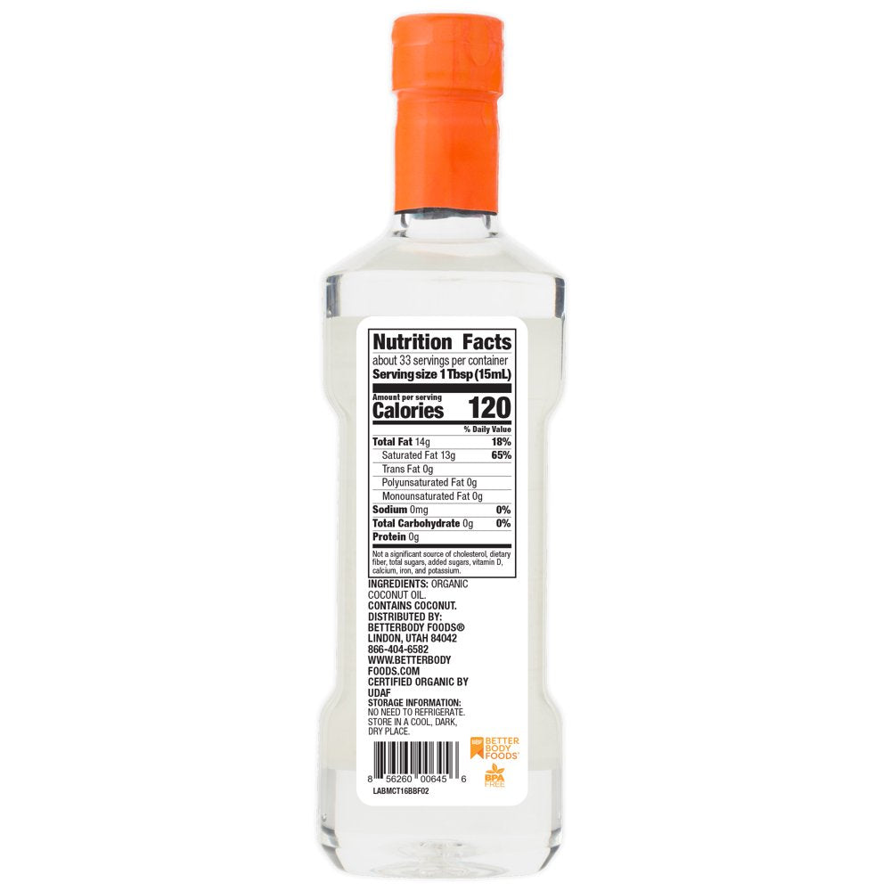 Betterbody Foods Organic Coconut MCT Oil, 500 Ml Bottle