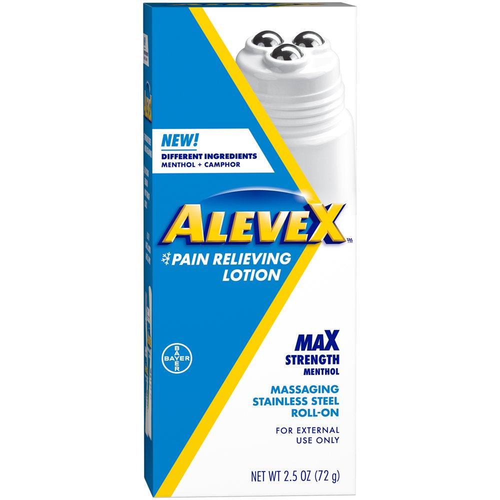 Alevex Pain Relieving Lotion with Rollerball Applicator, Topical Pain Reliever, 2.5Oz