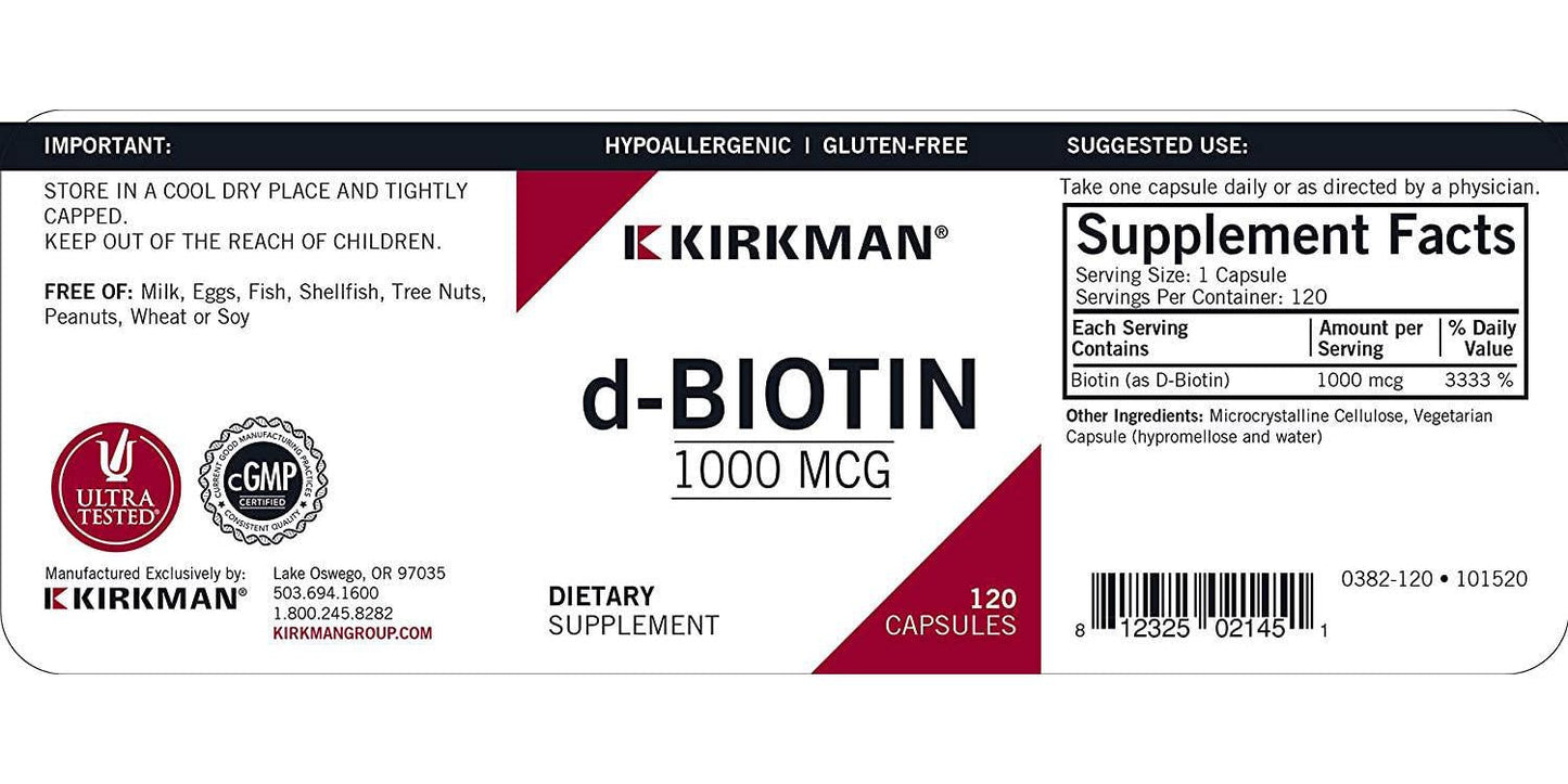 d-Biotin 1000 mcg Capsules - Hypo - 120 count