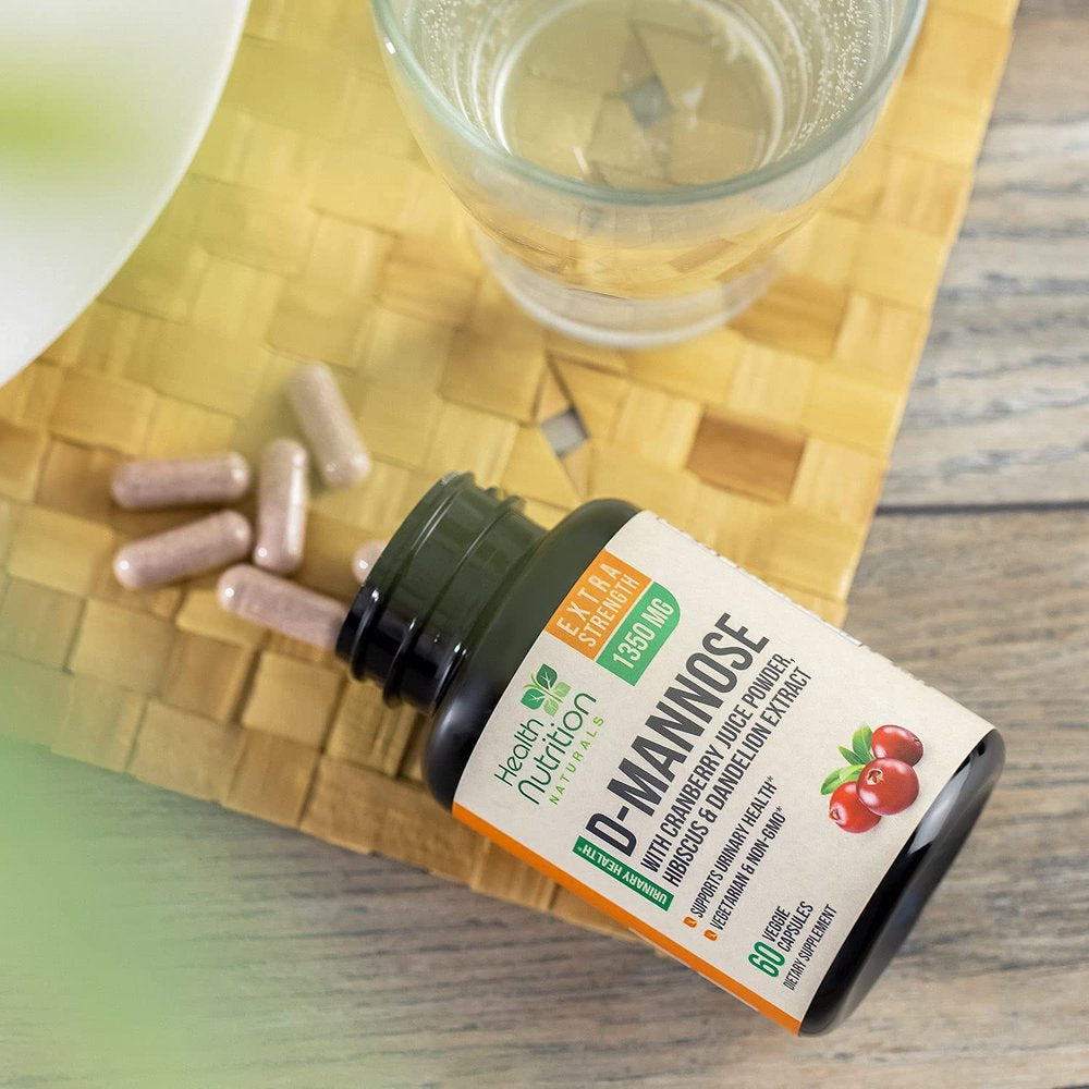 D-Mannose with Cranberry Extract 1350 Mg Complex - Fast-Acting Urinary Tract Health Support, Natural Non-Gmo & Vegan Capsules, Flush Impurities, Extra Strength Dmannose for Women & Men - 60 Capsules