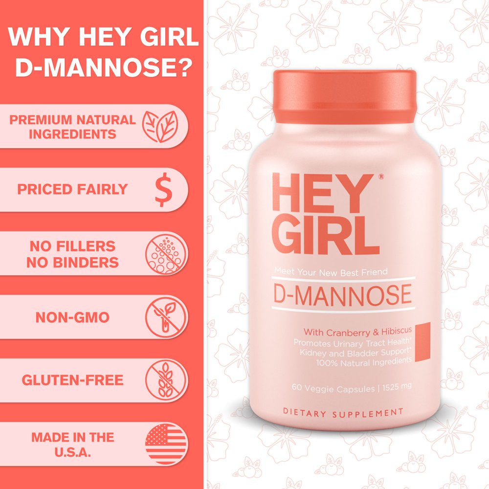 D Mannose Capsules with Cranberry Extract - Fast-Acting UTI Vitamin Supplement Pills - Cleanse & Flush Impurities - D-Mannose 60 Capsules