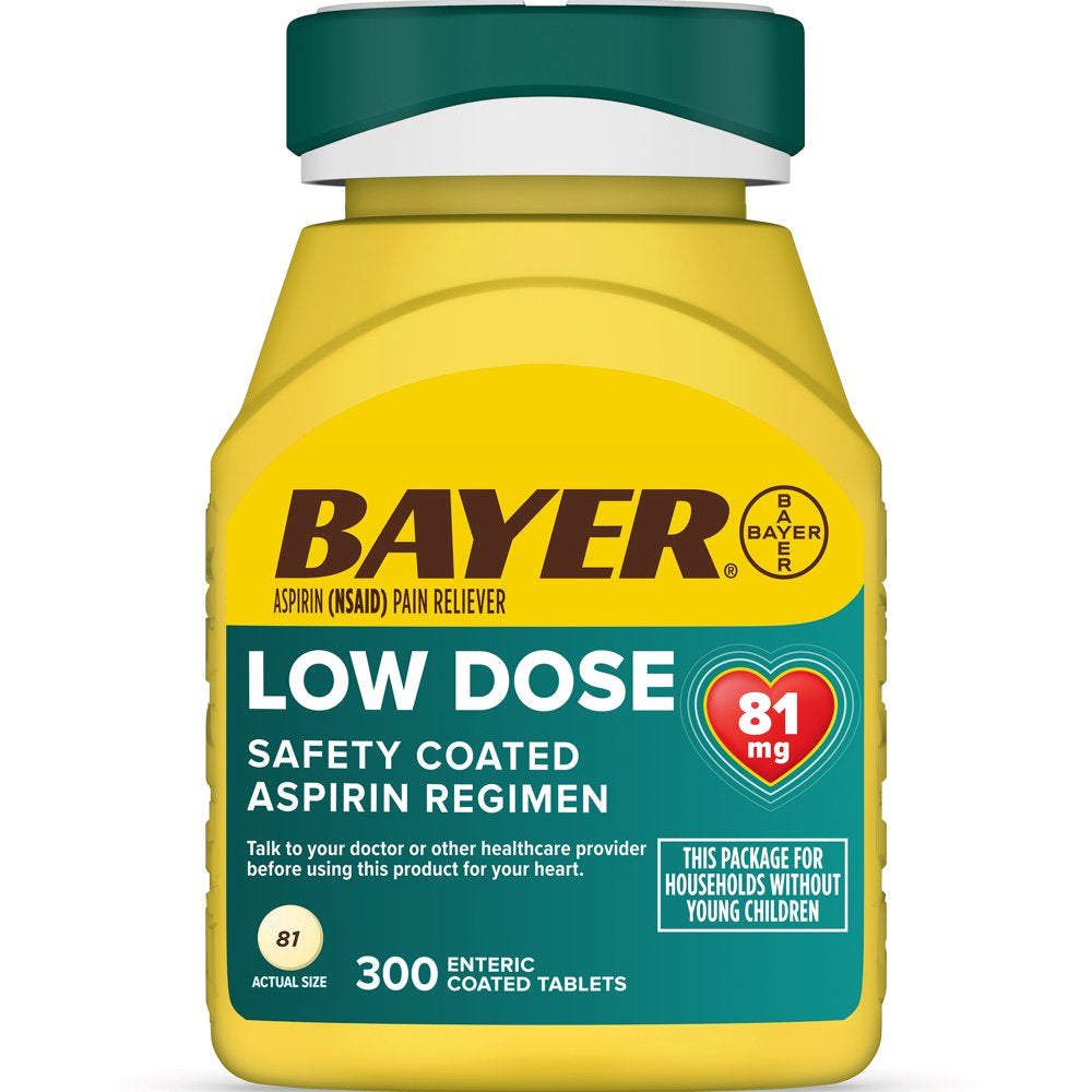 Aspirin Regimen Bayer Low Dose Pain Reliever Enteric Coated Tablets, 81Mg, 300 Count