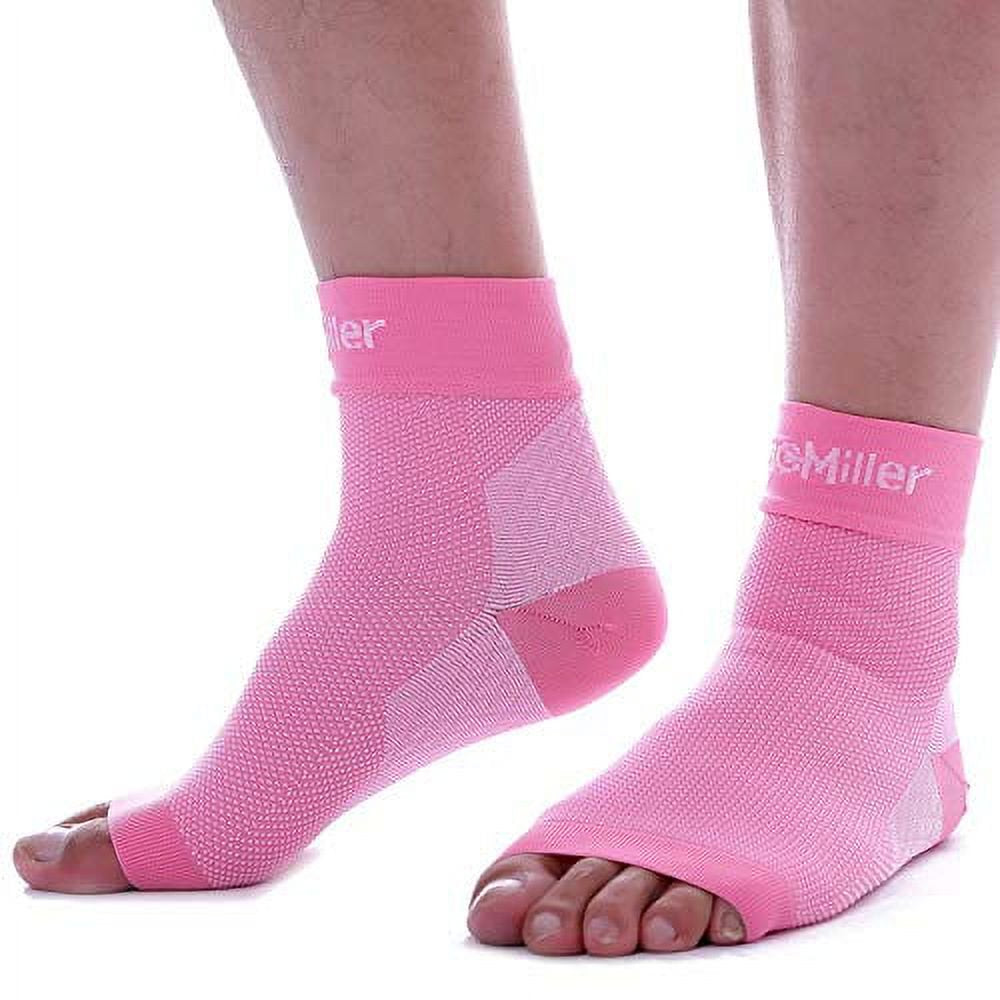 Doc Miller Ankle Compression Sleeve - Heel Brace for Heel Pain - Plantar Fasciitis Foot Wrap for Ankle Support and Neuropathy Relief - 1 Pair Pink Plantar Fasciitis Wrap - Large Size
