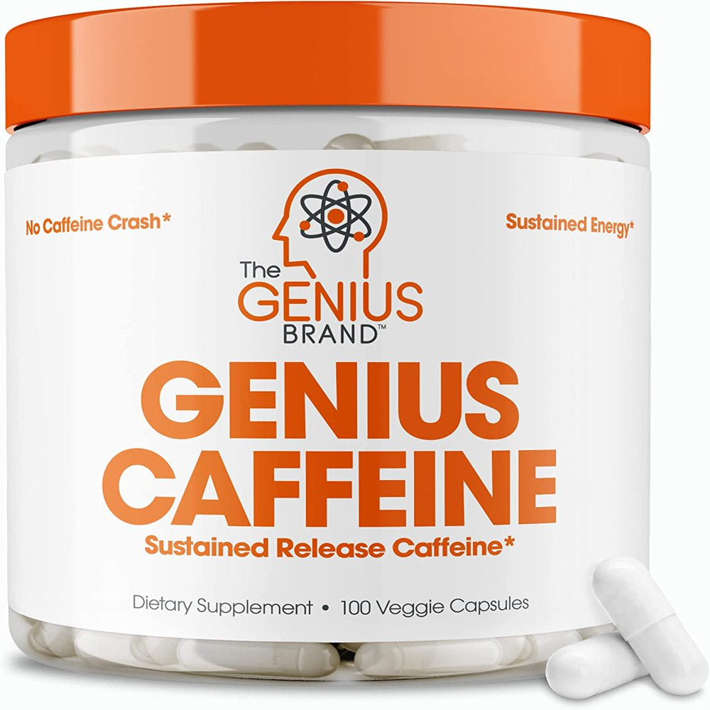 Caffeine Pills Sustained Energy and Focus Supplements with Zero Crash, Natural Weight Loss Support, Genius Caffeine by the Genius Brand