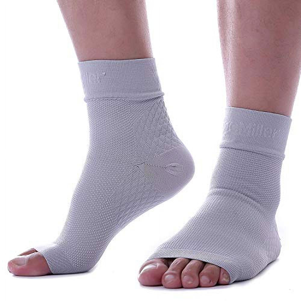 Doc Miller Ankle Compression Sleeve - Heel Brace for Heel Pain - Plantar Fasciitis Foot Wrap for Ankle Support and Neuropathy Relief - 1 Pair Grey Plantar Fasciitis Wrap - Medium Size