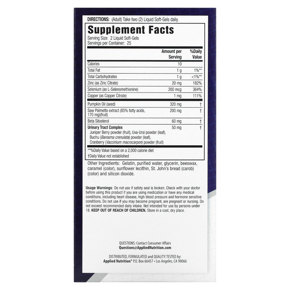 Applied Nutrition Prostate Defense Dietary Supplement, 50Ct