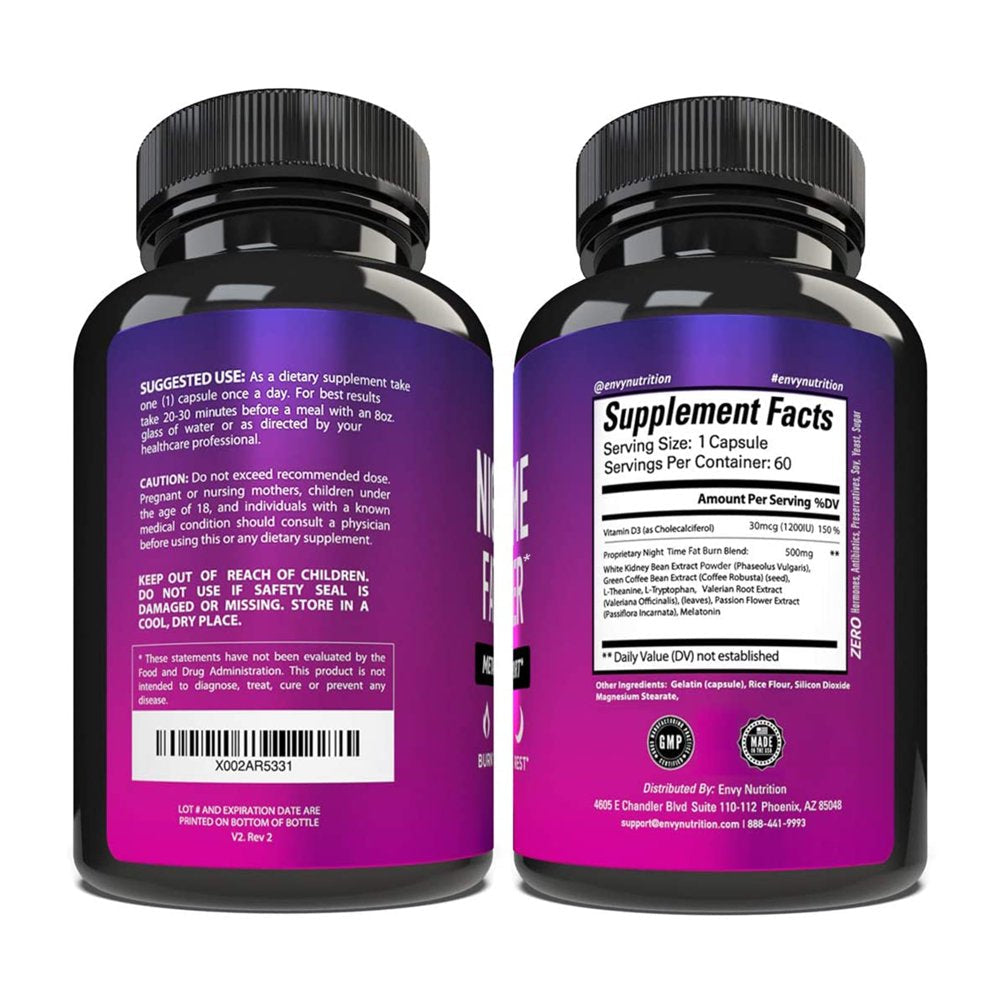 Envy Nutrition Night Time Fat Burner Weight Loss Supplement, 60 Capsules
