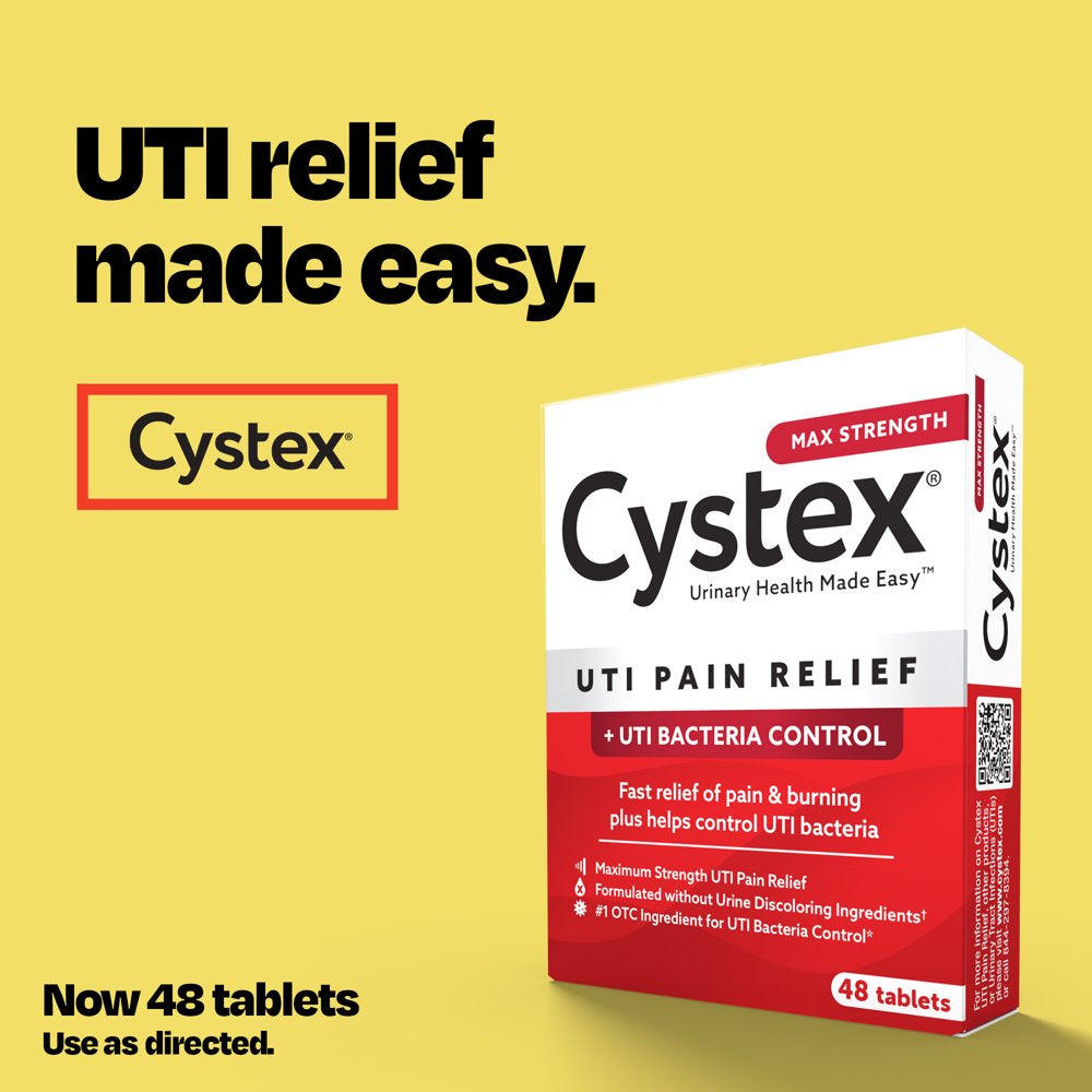 Cystex UTI Pain Relief, Maximum Strength Urinary Tract Infection Treatment, Relieves Pain & Urgency of Urinating, 48 Ct
