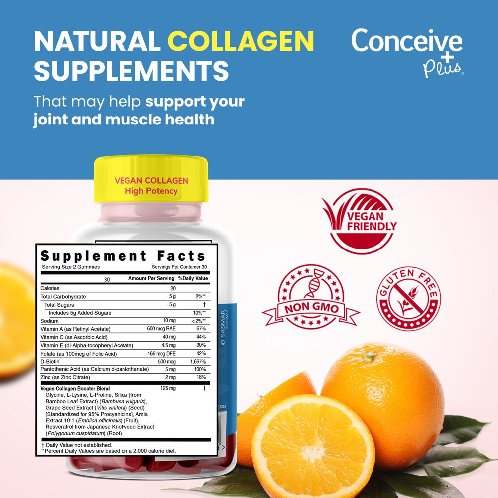 CONCEIVE plus Collagen - Collagen Gummies for Women, Biotin and Collagen Gummies, Hair Skin Nails and Joint Health, 60 Gummy Count, 30 Days Supply