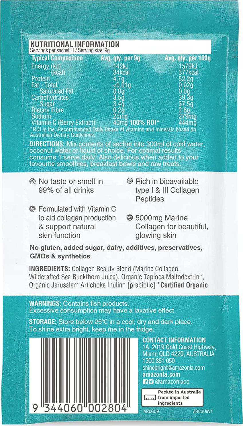 ia Unflavoured Raw Beauty Collagen Glow Pack of 20, Orange/Blue