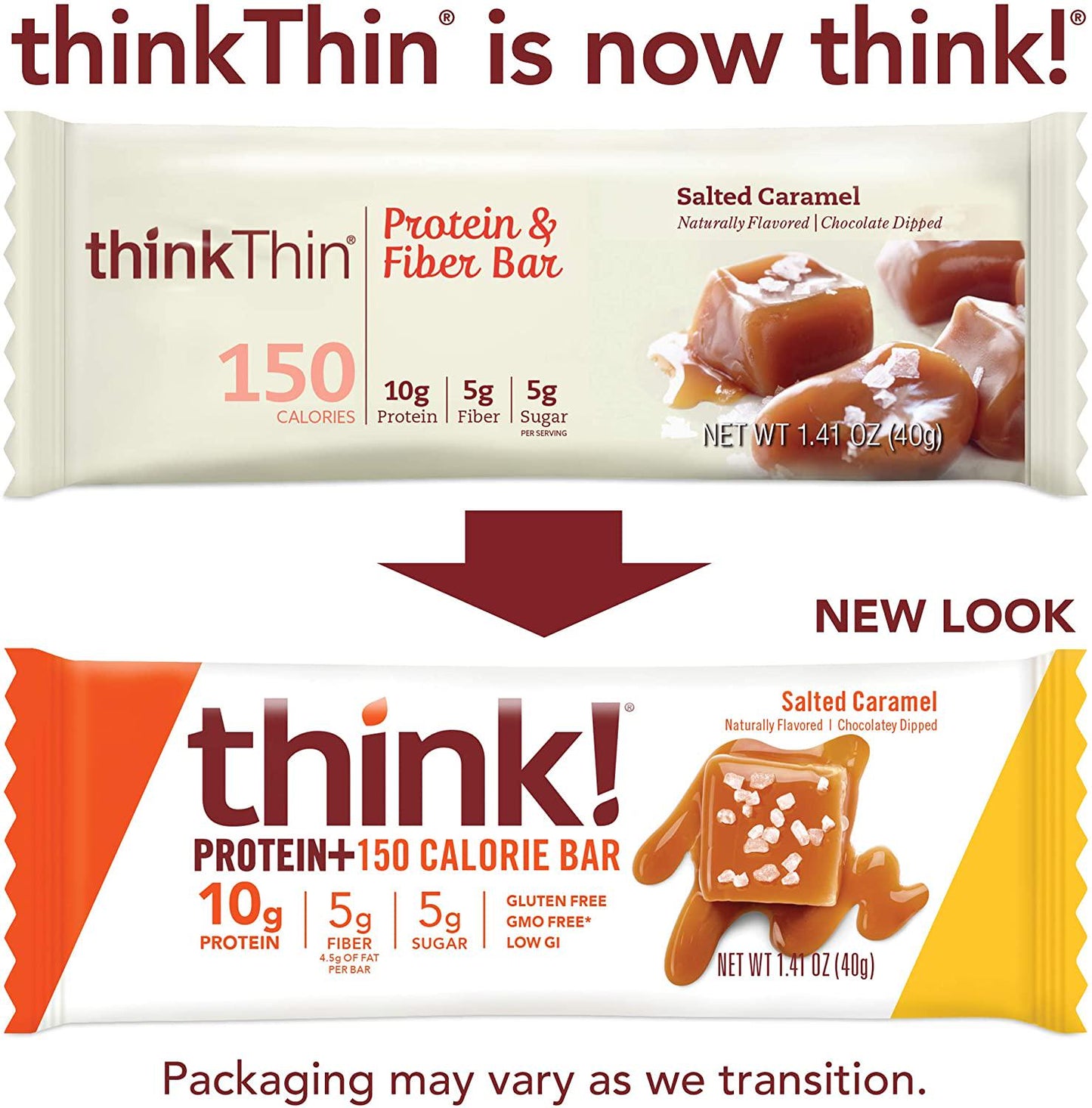 thinkThin Protein and Fiber Bars, Salted Caramel, 1.41 oz Bar (10 Count)