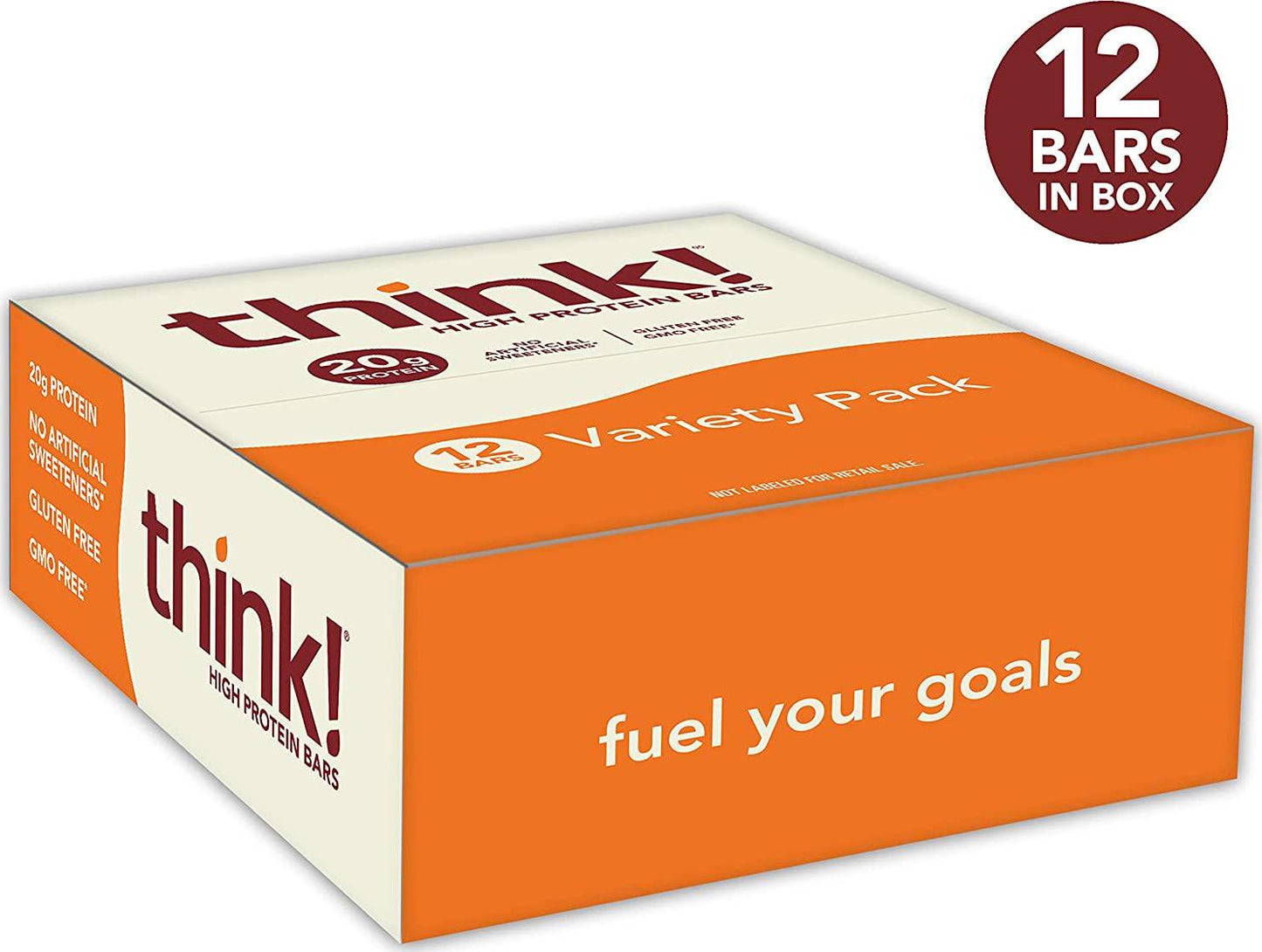 think! Protein Bars, High Protein Snacks, Gluten Free, Low Sugar Energy Bar with Whey Protein Isolate, Variety Pack, Nutrition Bars without Artificial Sweeteners, 2.1 Oz (12 Count)