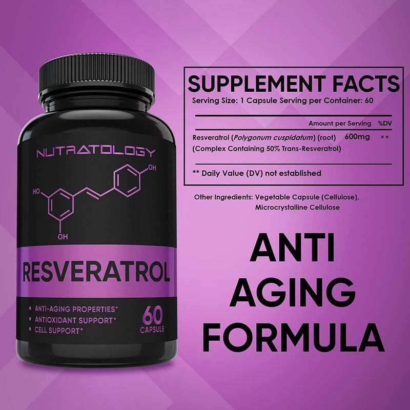1200 MG Resveratrol Supplement- Potent Antioxidant Supplement - Anti Aging Trans Resveratrol - Increases Cardiovascular Health, Cell Regeneration and Hair Growth - 60 Tablets