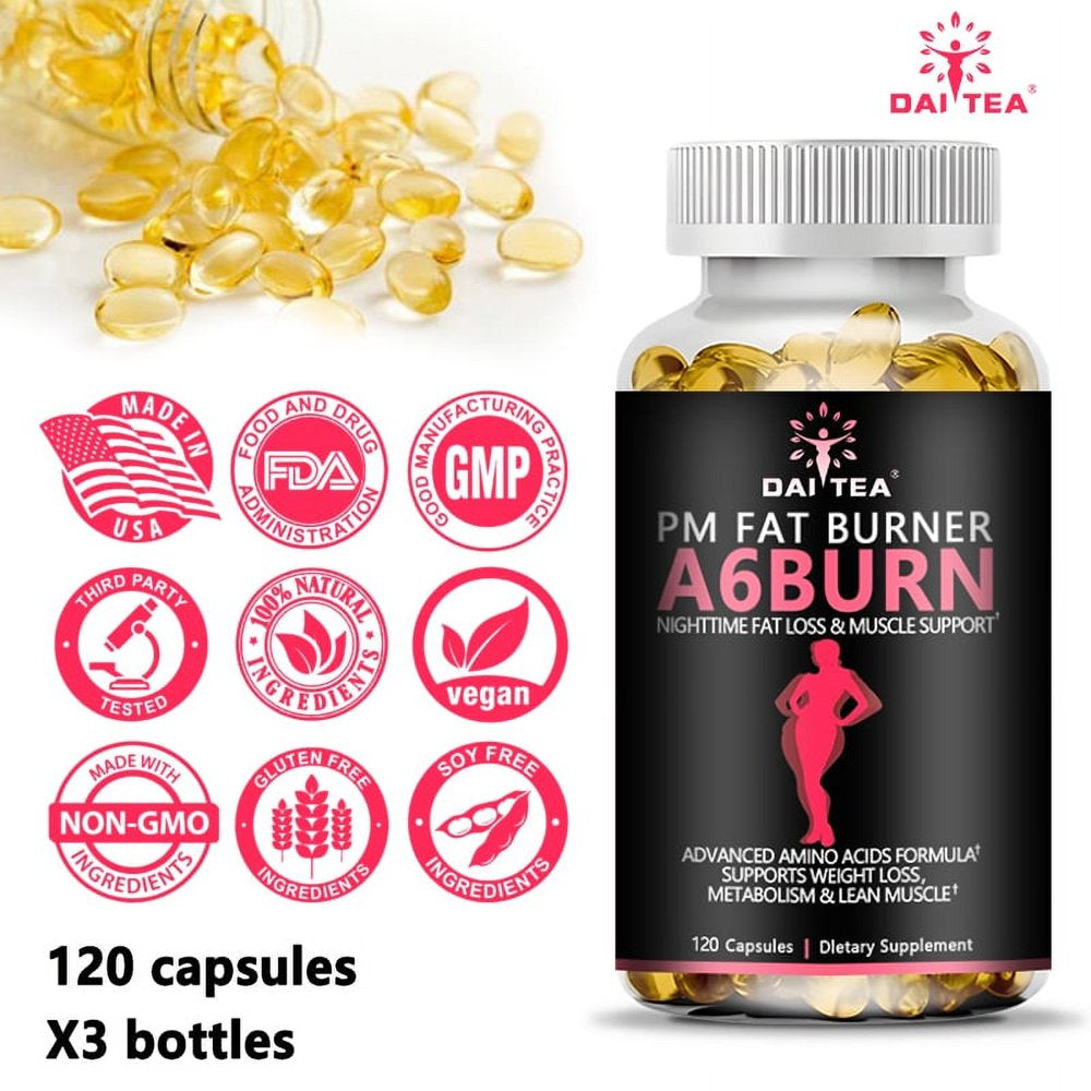 A6Burn,Nighttime Fat Burner, Appetite Suppressant, Lean Muscle Support