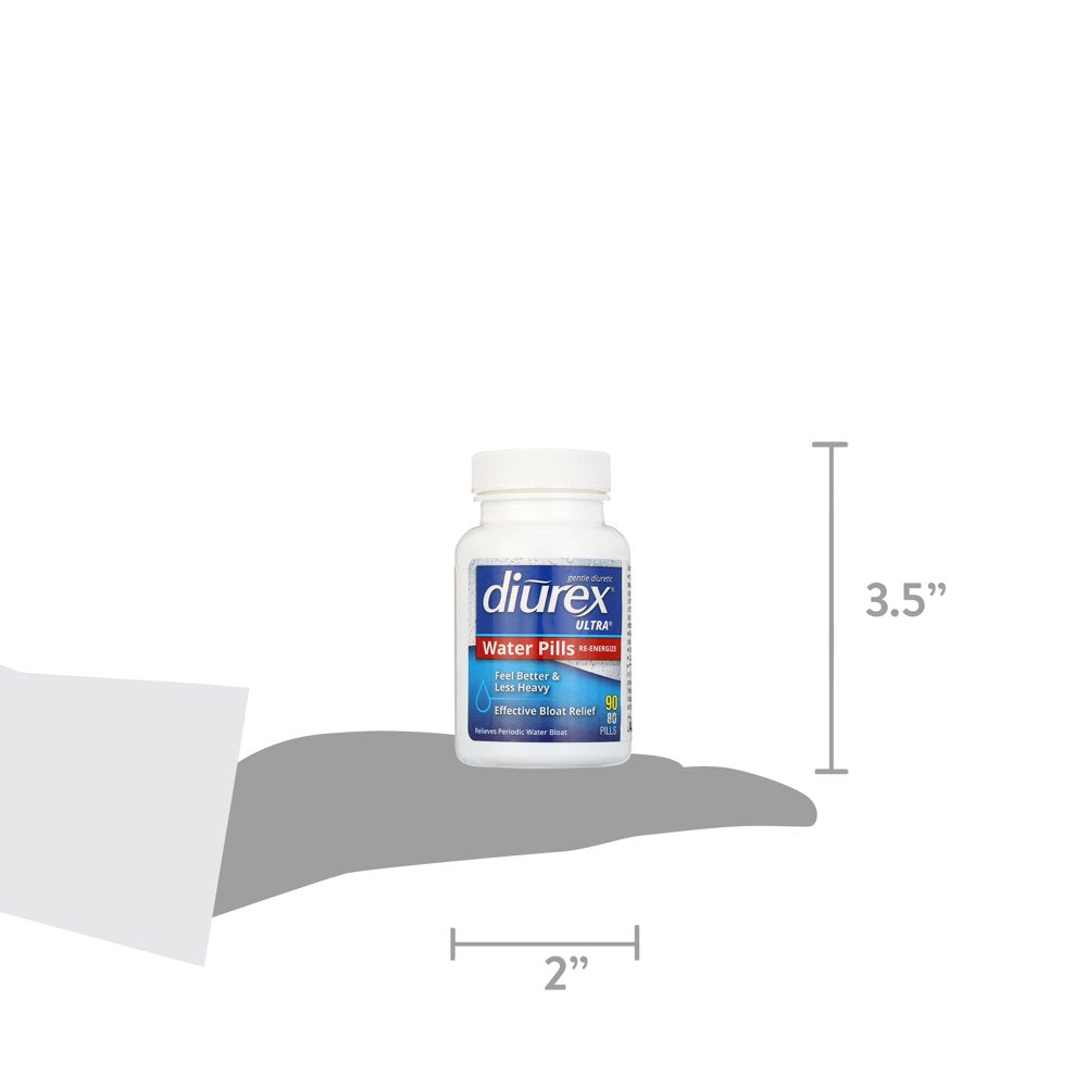 Diurex Caffeine Re-Energizing Water Pills - Relieve Water Bloat - Feel Better & Less Heavy - 90 Ct