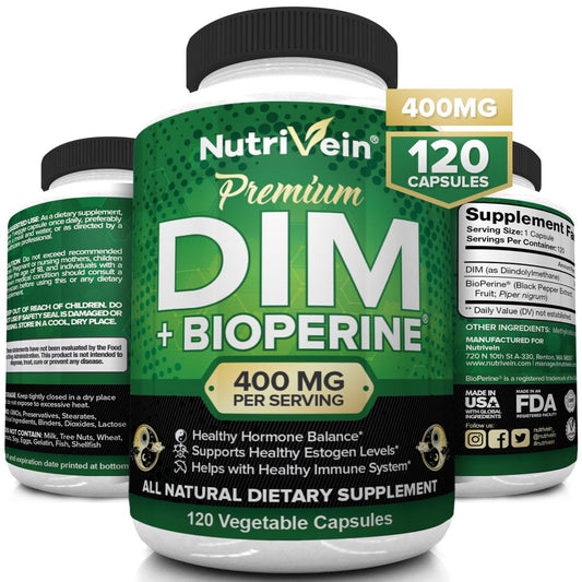 Nutrivein DIM Supplement 400Mg – 120 Capsules - Supports Acne Treatment for Men & Women