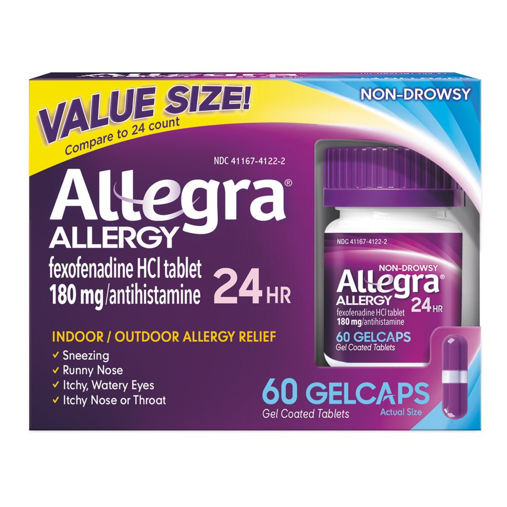 Allegra Adult 24 Hour Non-Drowsy Antihistamine Allergy Relief Medicine 180Mg Gelcaps 60Ct