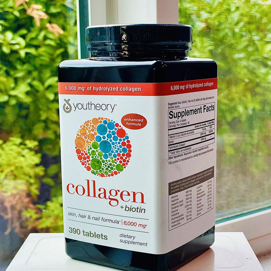 390 6000Mg of Hydrolyzed Collagen with Biotin Boost, for Skin, Hair, Nail, Aging, Teddons and Ligaments Formula Dietary Supplement Youtheory Enhanched Formula