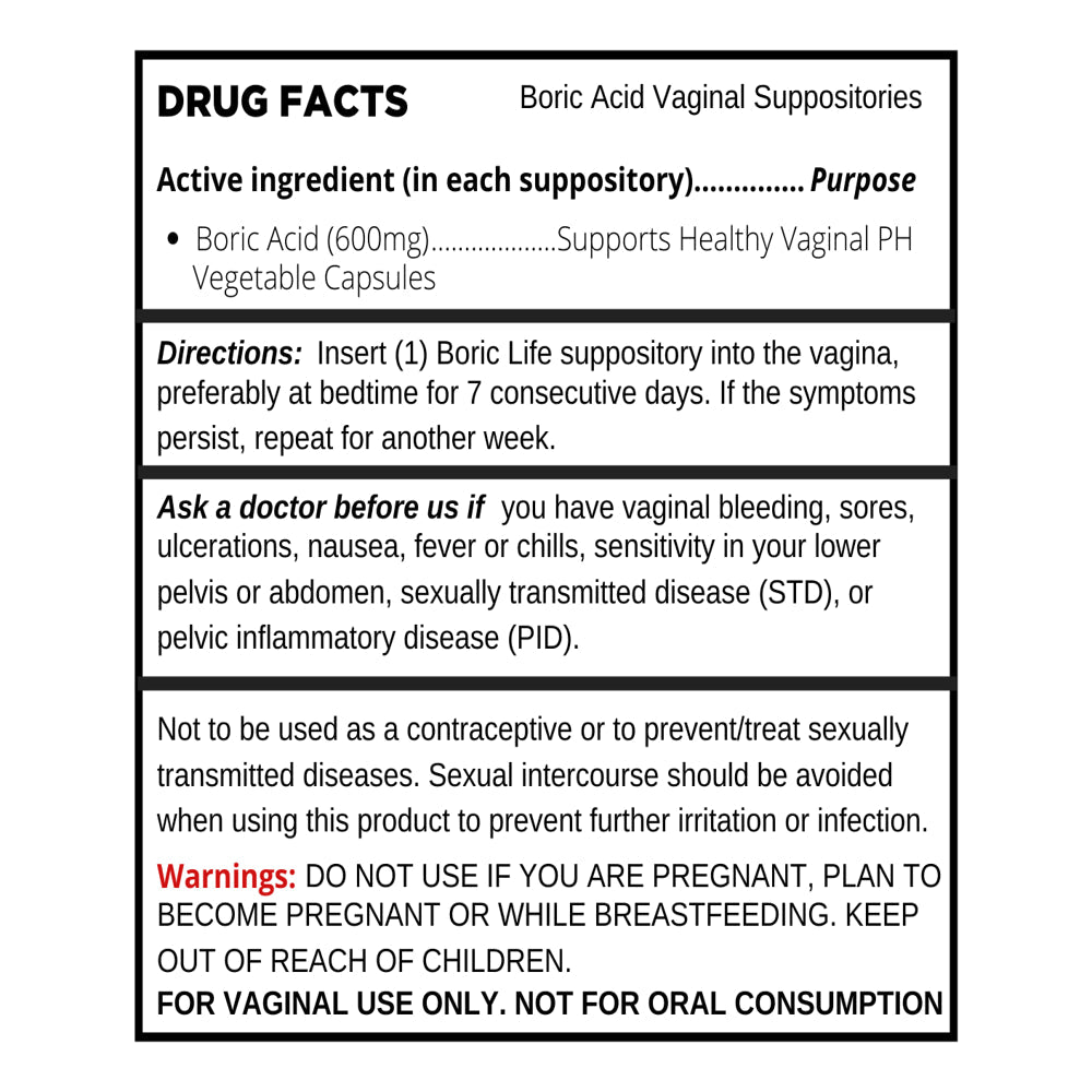 Boric Acid Vaginal Suppositories - 30 Count, 600Mg (Recommended Dosage) - 100% Pure Made in USA