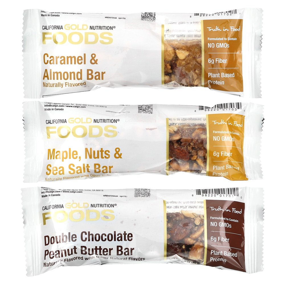 California Gold Nutrition FOODS - Variety Pack Snack Bars (Maple, Caramel, Peanut Butter), 12 Bars, 1.4 Oz (40 G) Each