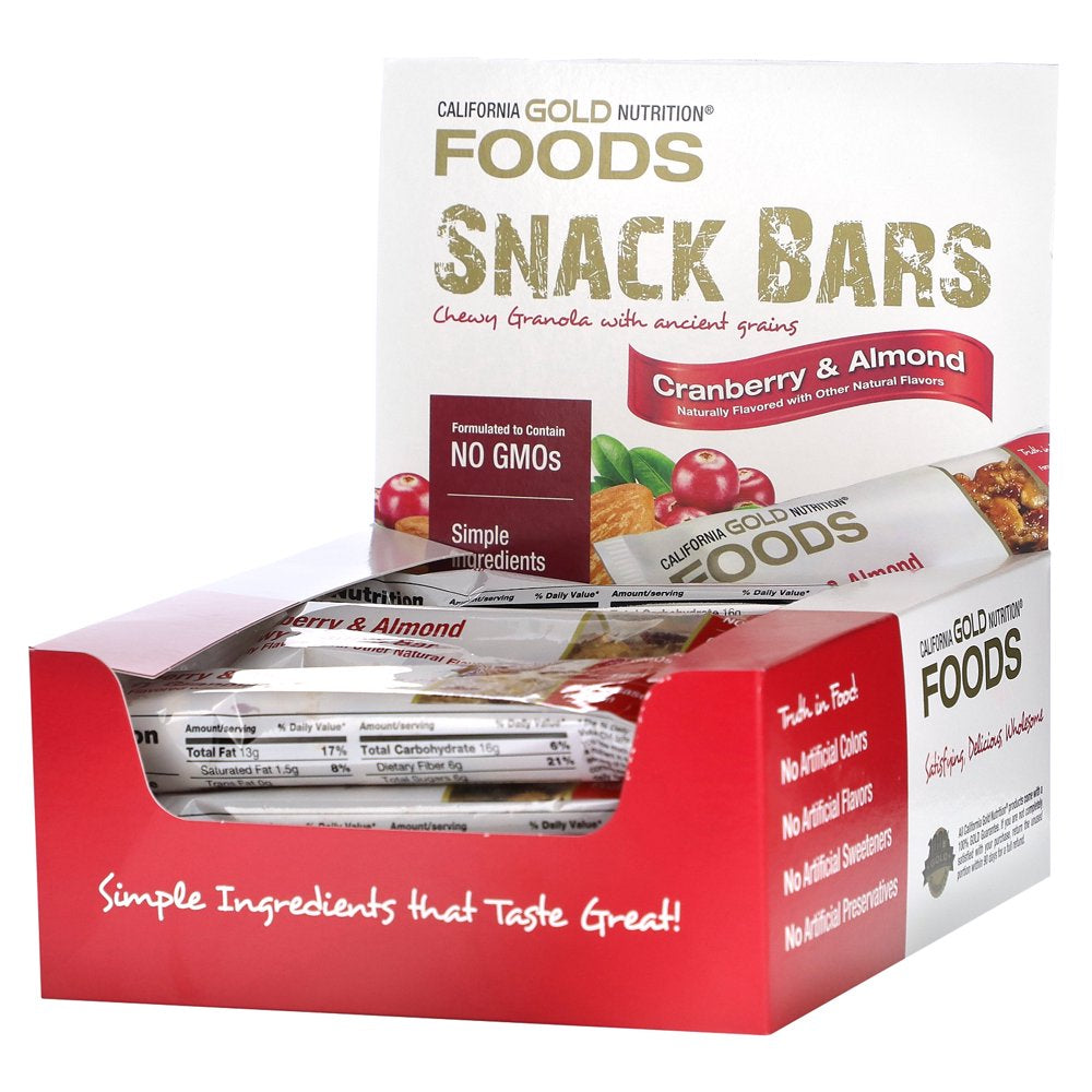 California Gold Nutrition FOODS, Cranberry & Almond Chewy Granola Bars, 12 Bars, 1.4 Oz (40 G) Each