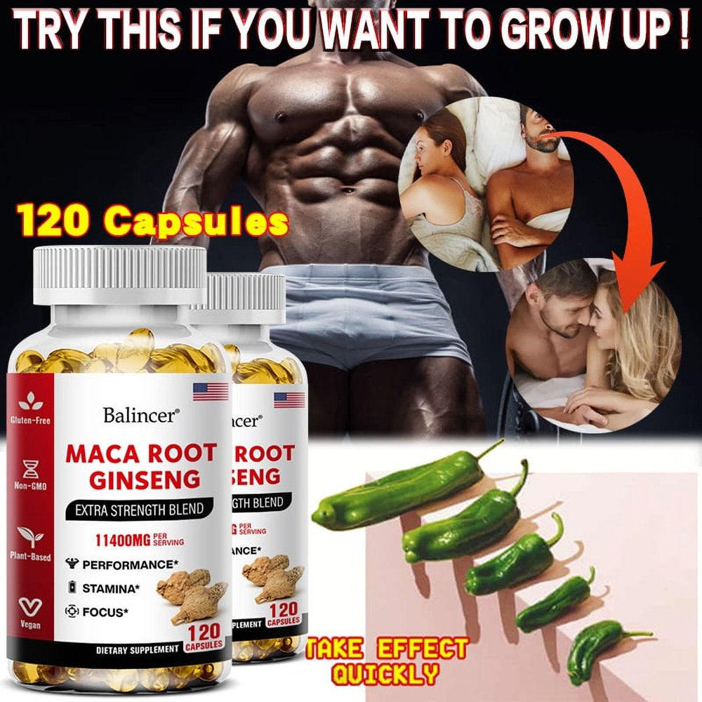 Bcuelov - Maca Root Capsules 10,000 Mg + Korean Ginseng 1,400 Mg - Black + Red + Yellow Maca Root, 10X Concentrated Extract Ginseng Capsules - Ultra Potency and High Purity