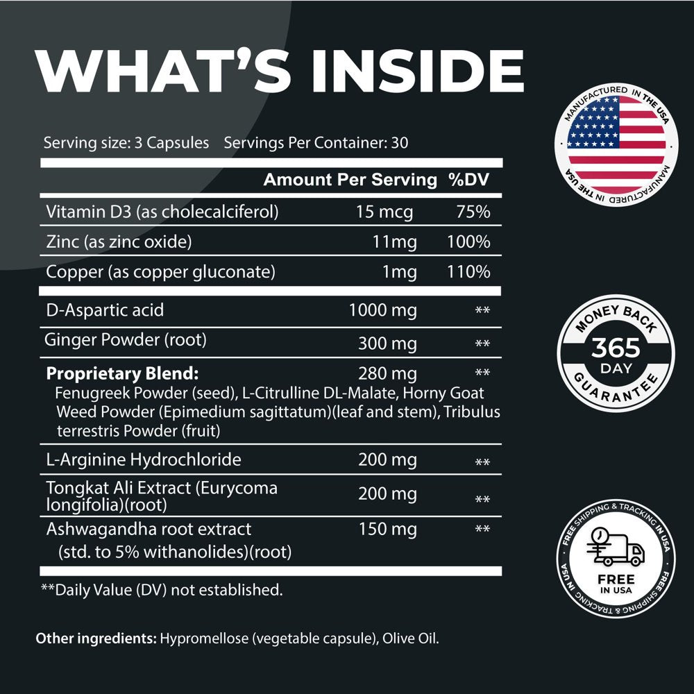Exuberant Testosterone Booster for Men, Support Testo Level, Increase Energy, Promote Muscles, Bones and Mood by Purehealth Research