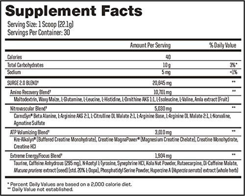 Advanced Nutrition Systems | SURGE 2.0 - Pre Workout Energy Powder; with Alkalyn, Creatine Magnapower, Carosyn Beta Alanine, Nitric Oxide| Pineapple, 60 Servings (Pack of 2)