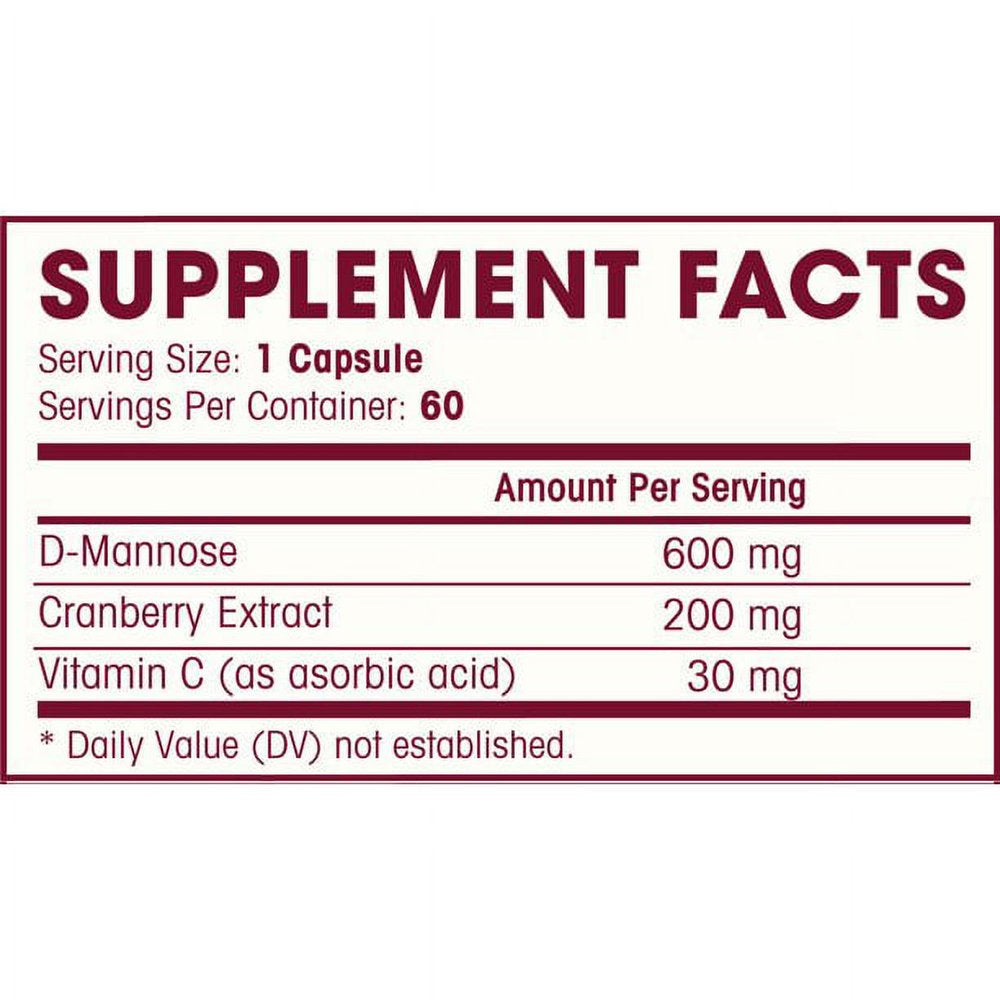 D Mannose with Cranberry Extract and Vitamin C | Urinary Tract Health - UTI Protection - Flush Impurities - Immune System | Non GMO | 60 Veg Capsules