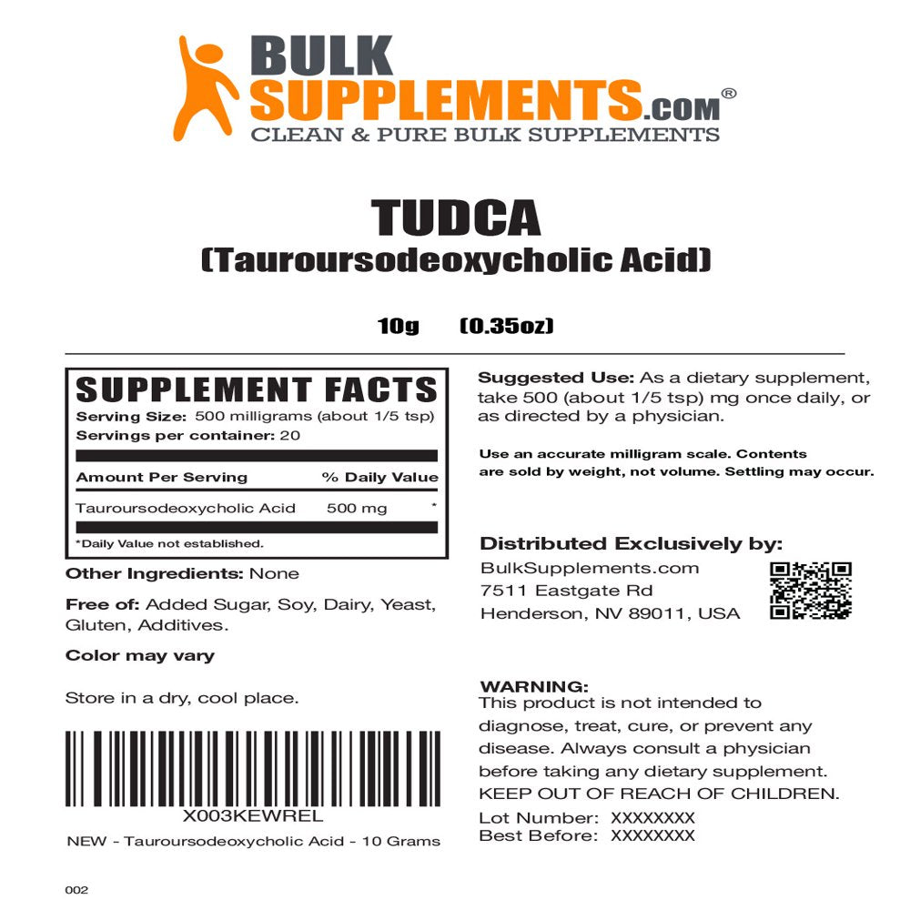 Bulksupplements.Com TUDCA Powder, 500Mg - Brain, Vision, & Liver Support Supplement (10G - 20 Serv)
