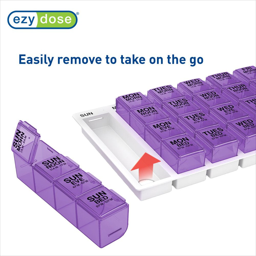 Ezy Dose Weekly (7-Day) Pill Organizer, Large Pop-Out Compartments, 4 Times a Day (Large)