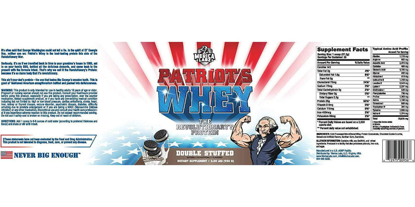 &#039;Merica Labz Patriot&#039;s Whey: The Revolutionary&#039;s Protein for Athletes 2lb Tub (Double Stuffed)