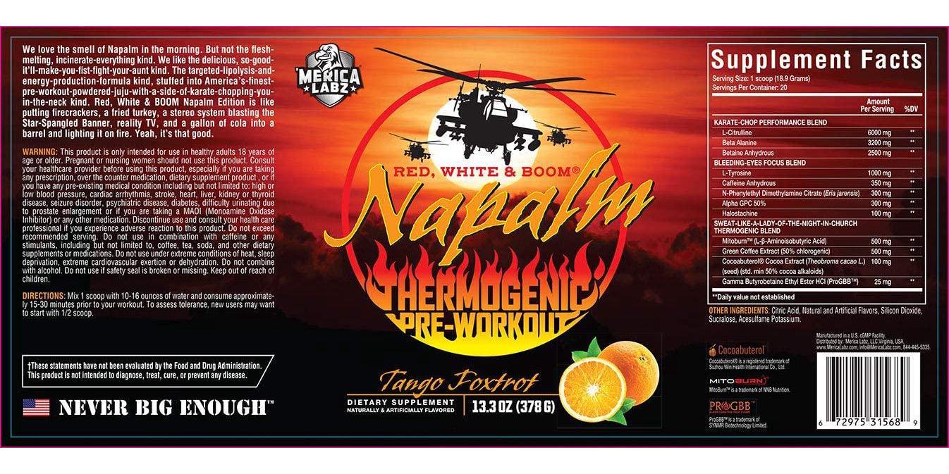 &#039;Merica Labz Red White and Boom | Napalm Thermogenic Pre-Workout | 20 Servings (Tango Foxtrot, 380g)