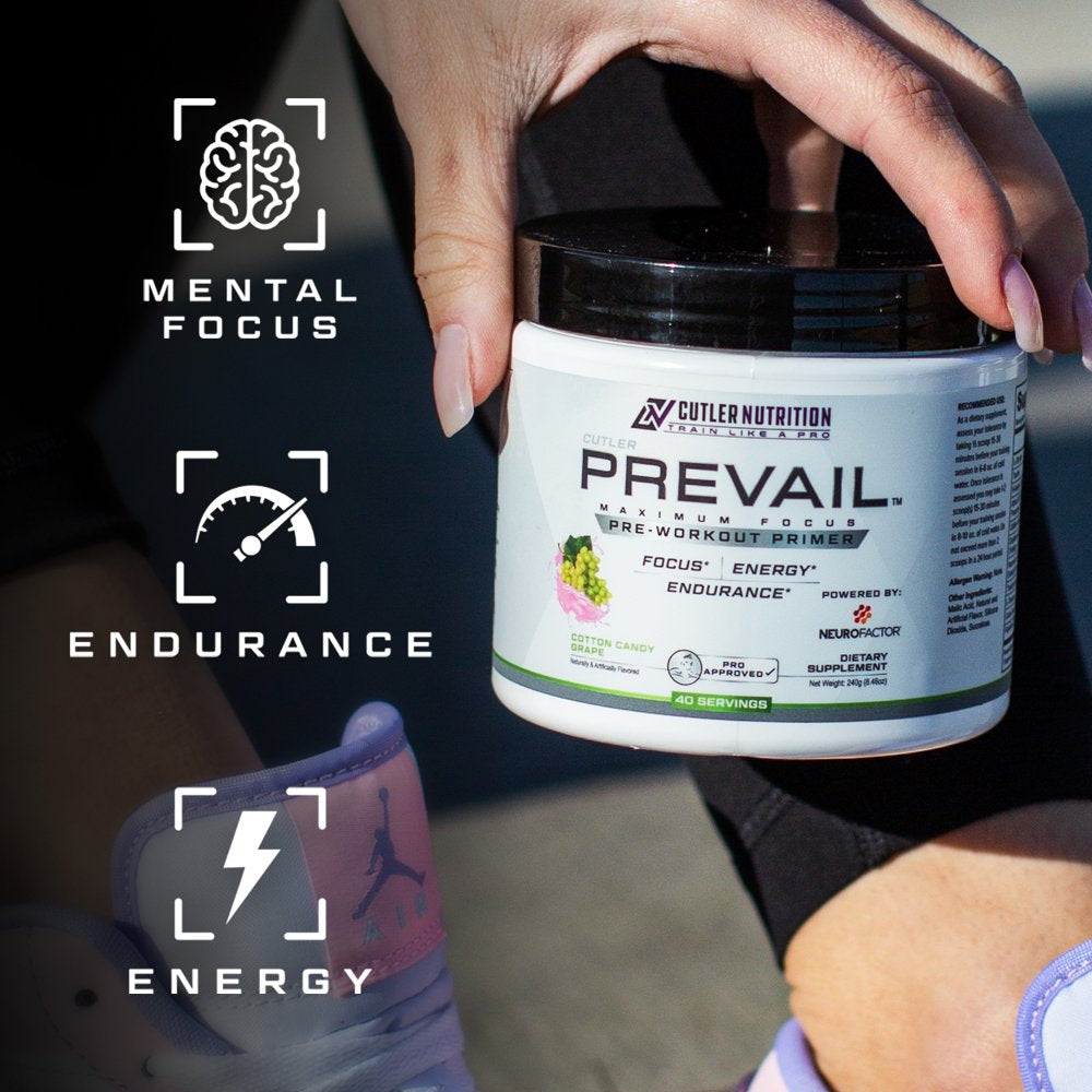 Prevail Preworkout for Energy Powder - Best Tasting Nootropic Pre Workout, Cotton Candy Grape, 40 Servings - Intense Focus Supplement with L-Citrulline, Alpha-Gpc & L-Tyrosine