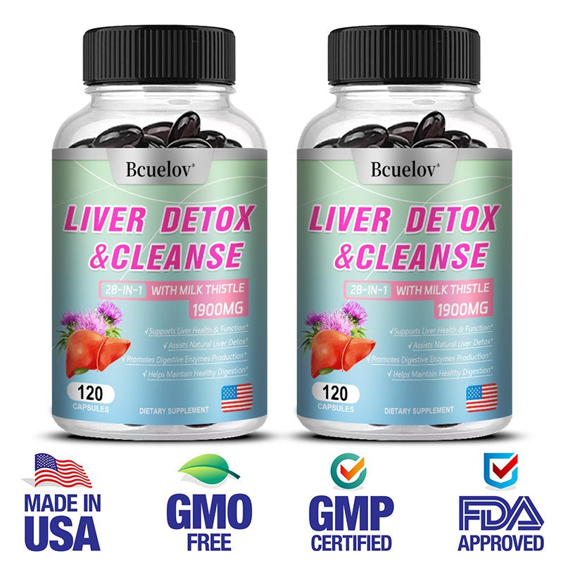 Bcuelov Liver Cleanse Detox & Repair - 28+ Herbs - Premium Liver Health Formula - Liver Support Detox Cleansing Supplement