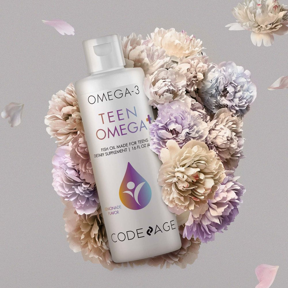 Codeage Teen Omega-3 Fatty Acid EPA & DHA Fish Oil, Vitamin D3 & E, Non-Gmo, Lemonade Drop, 16 Fl Oz