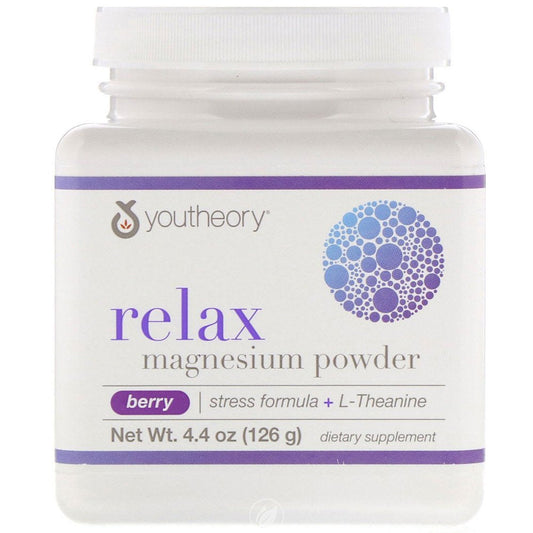 (2 Pack) Youtheory, Relax, Magnesium Powder, Stress Formula + L-Theanine, Berry, 4.4 Oz (126 G) - Nutricity.com.au