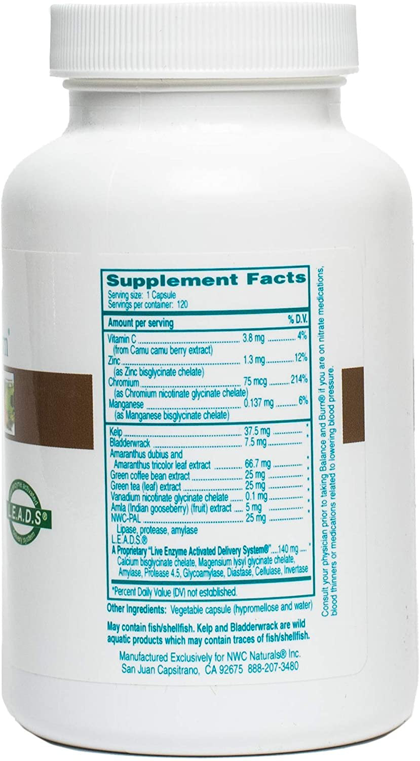 Balance & Burn All-Natural Nitric Oxide Booster Supplement for Men and Women Food-Based, Red & Green Coffee Bean Extract, 120 Capsules by NWC Naturals