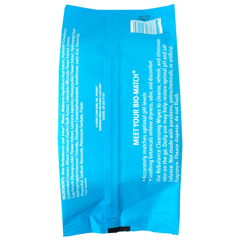 Good Clean Love: Rebalance Personal Moisturizing & Cleansing Wipes, Naturally Reduces Odor & Supports Vaginal Health, Ph-Balanced Feminine Hygiene Product, Bulk Pack, 30 Wipes