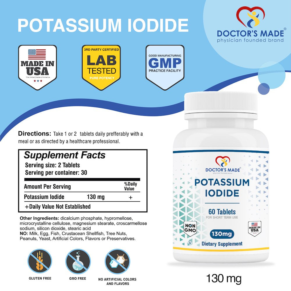 Doctor'S Made Potassium Iodide 130 Mg. 60 Tablets. Thyroid Support.
