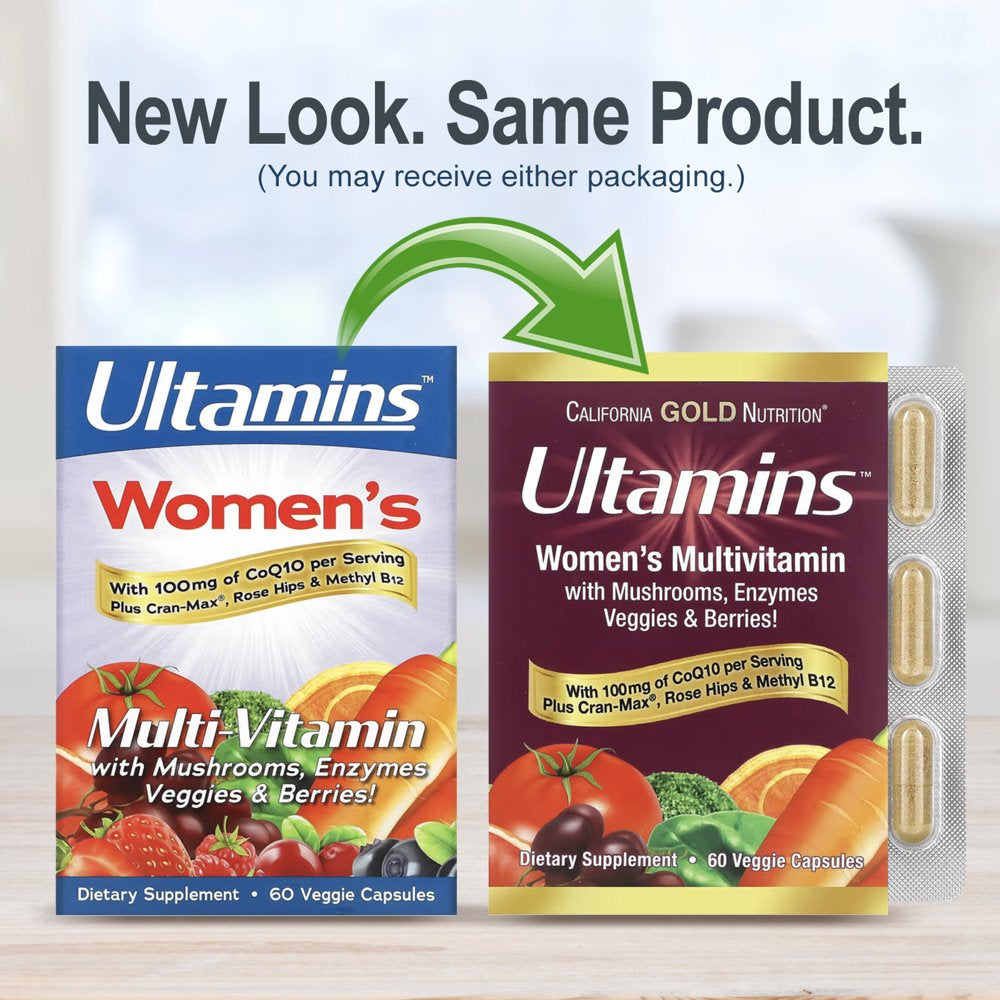 California Gold Nutrition Ultamins Women'S Multivitamin with Coq10, Mushrooms, Enzymes, Veggies & Berries, 60 Veggie Capsules