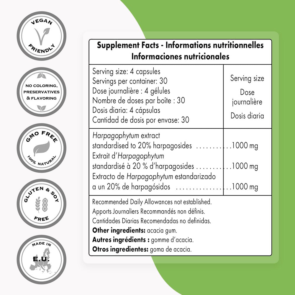 Supersmart - Super Harpagophytum (Devils Claw) 1000 Mg per Day - 20% Harpagosides - Joint & Back Support Supplement | Non-Gmo & Gluten Free - 120 Vegetarian Capsules