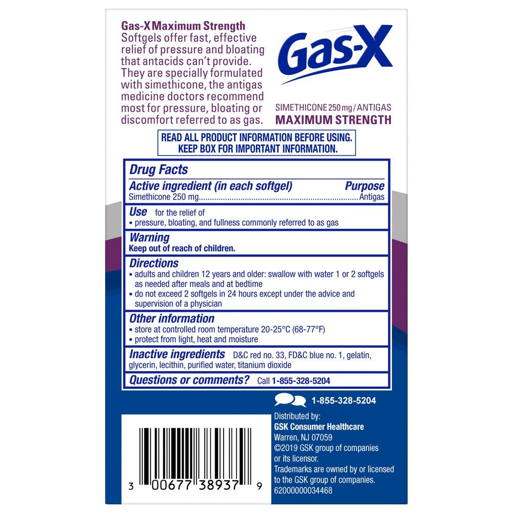 Gas-X Maximum Strength Simethicone Medicine for Fast Gas Relief Softgels, 30 Count