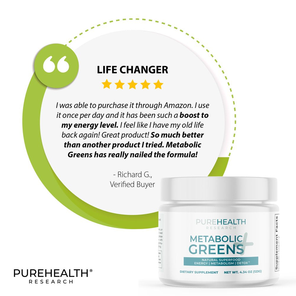 Metabolic Greens - Natural Weight Loss Supplement, Superfood Super Greens Powder for Detox & Cleanse, Green Veggie Whole Food by Purehealth Research