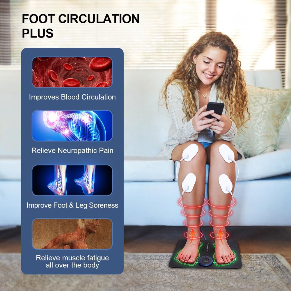EMS Foot Massager Mat for Neuropathy-Foot Stimulator Massager with Remote Control, 2-In-1 Back Massager & Legs Foot Circulation Device for Pain Relief Fasciitis, Muscles Relaxation with 8 Pcs Pads